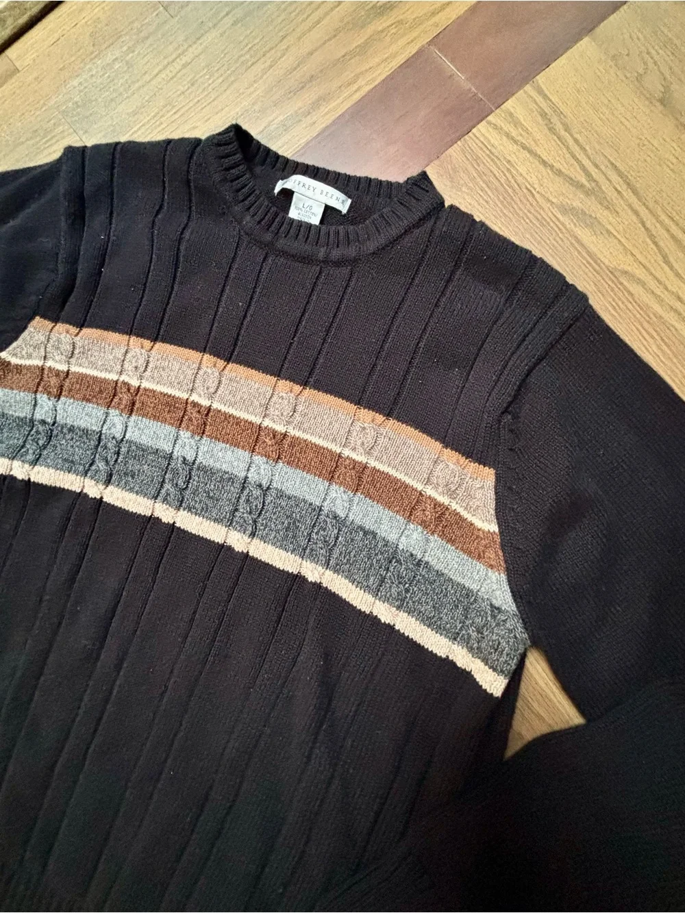 Geoffrey Beene Vintage Cotton Crewneck Sweater Men’s Large Black Striped Knit